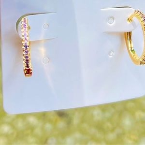 14k gold plated hoop earrings with purple gemstone